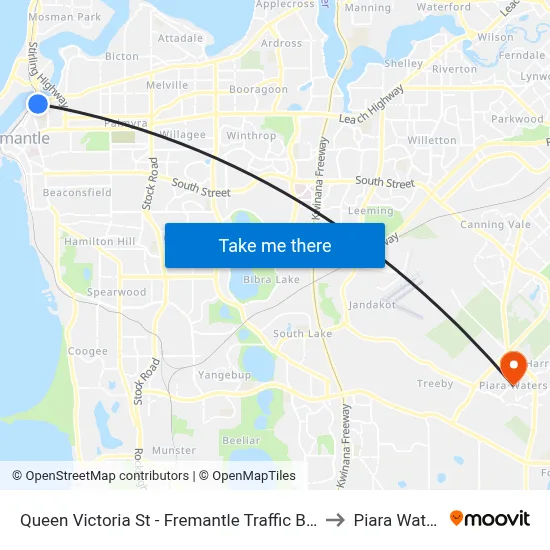 Queen Victoria St - Fremantle Traffic Bridge to Piara Waters map