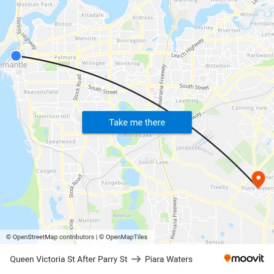 Queen Victoria St After Parry St to Piara Waters map