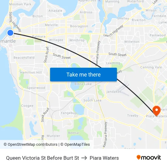 Queen Victoria St Before Burt St to Piara Waters map