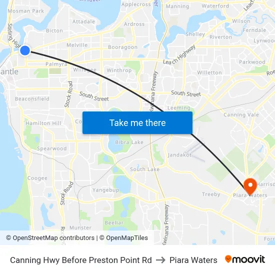 Canning Hwy Before Preston Point Rd to Piara Waters map