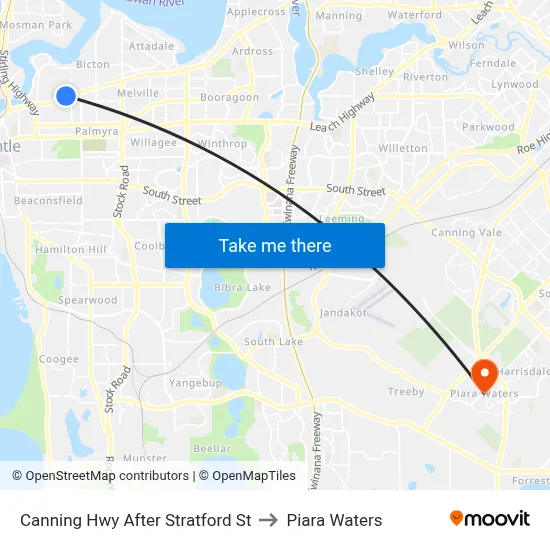 Canning Hwy After Stratford St to Piara Waters map
