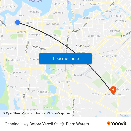 Canning Hwy Before Yeovil St to Piara Waters map