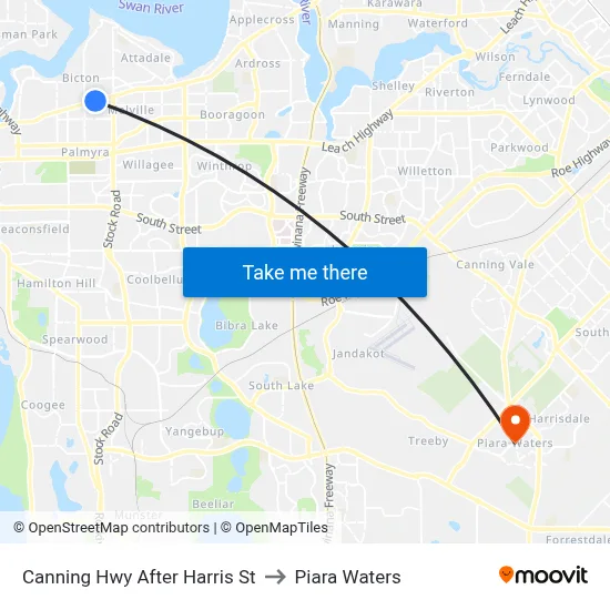 Canning Hwy After Harris St to Piara Waters map