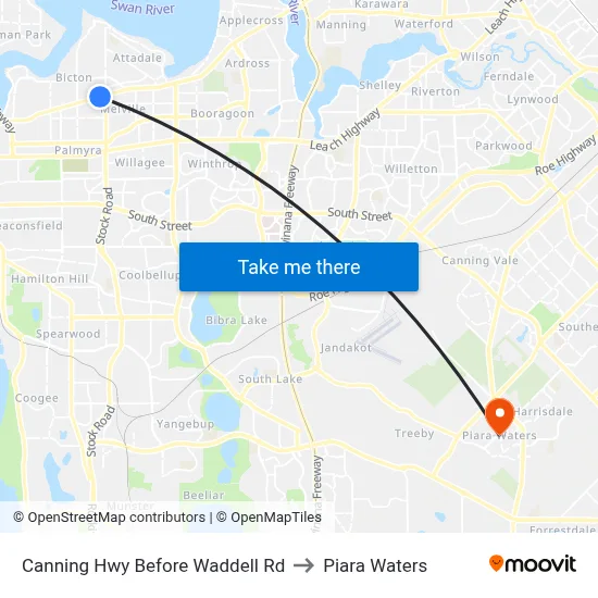 Canning Hwy Before Waddell Rd to Piara Waters map