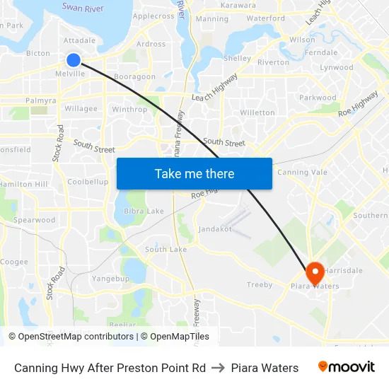 Canning Hwy After Preston Point Rd to Piara Waters map