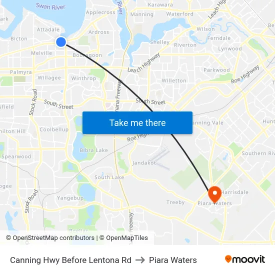 Canning Hwy Before Lentona Rd to Piara Waters map