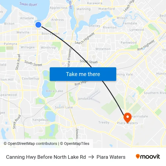 Canning Hwy Before North Lake Rd to Piara Waters map