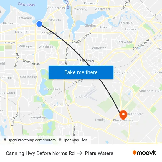 Canning Hwy Before Norma Rd to Piara Waters map