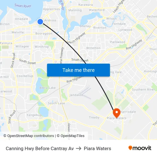Canning Hwy Before Cantray Av to Piara Waters map