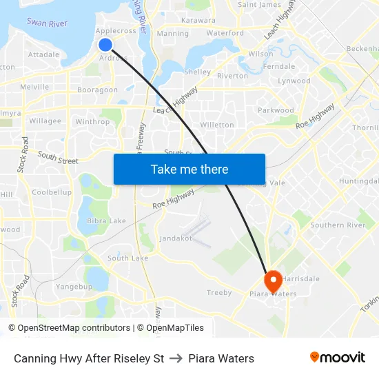 Canning Hwy After Riseley St to Piara Waters map