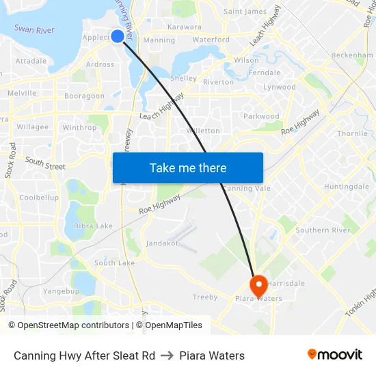 Canning Hwy After Sleat Rd to Piara Waters map