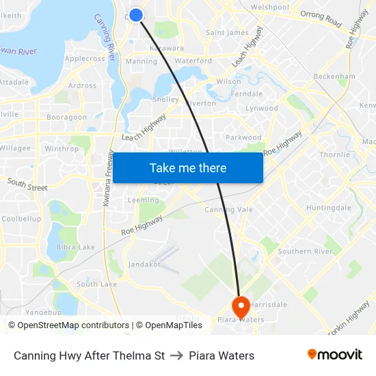 Canning Hwy After Thelma St to Piara Waters map