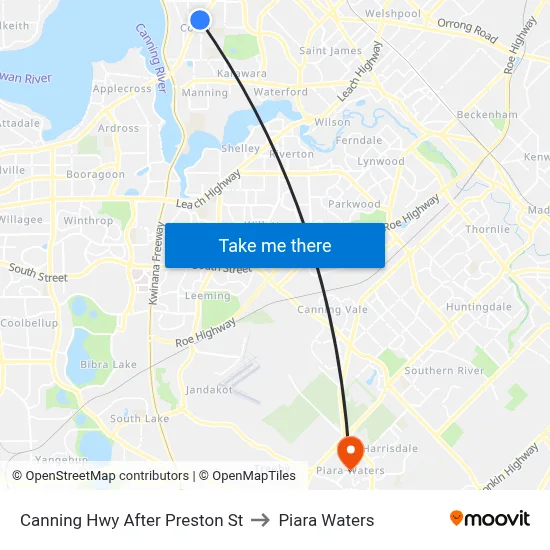 Canning Hwy After Preston St to Piara Waters map