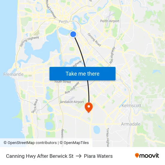 Canning Hwy After Berwick St to Piara Waters map