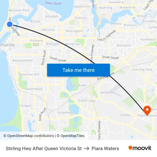 Stirling Hwy After Queen Victoria St to Piara Waters map