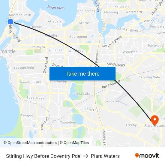 Stirling Hwy Before Coventry Pde to Piara Waters map