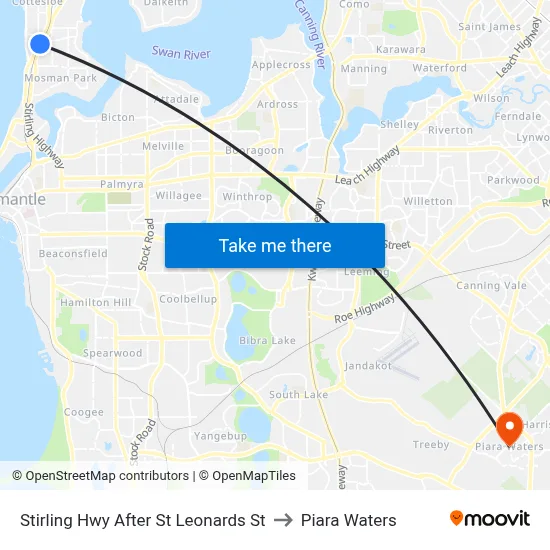 Stirling Hwy After St Leonards St to Piara Waters map