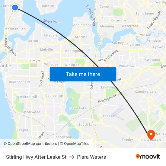 Stirling Hwy After Leake St to Piara Waters map