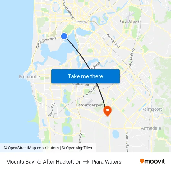 Mounts Bay Rd After Hackett Dr to Piara Waters map