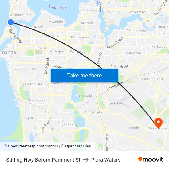 Stirling Hwy Before Pamment St to Piara Waters map