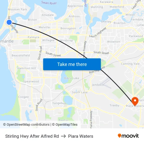 Stirling Hwy After Alfred Rd to Piara Waters map