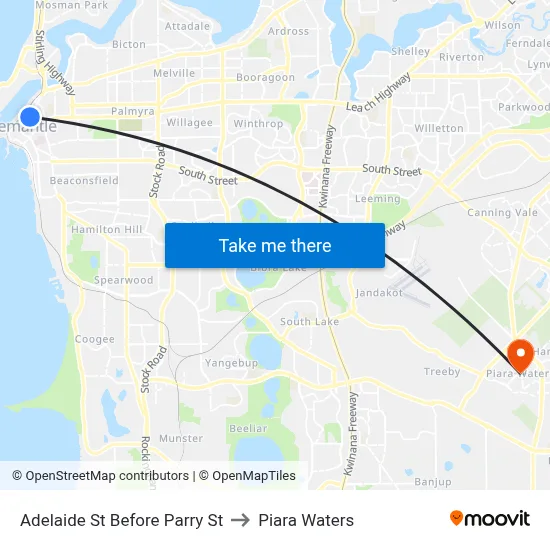 Adelaide St Before Parry St to Piara Waters map
