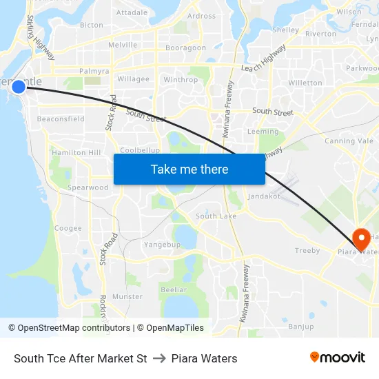 South Tce After Market St to Piara Waters map