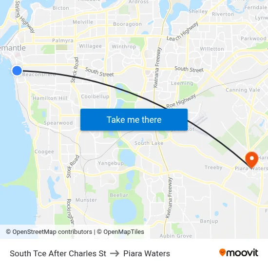 South Tce After Charles St to Piara Waters map