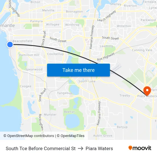 South Tce Before Commercial St to Piara Waters map