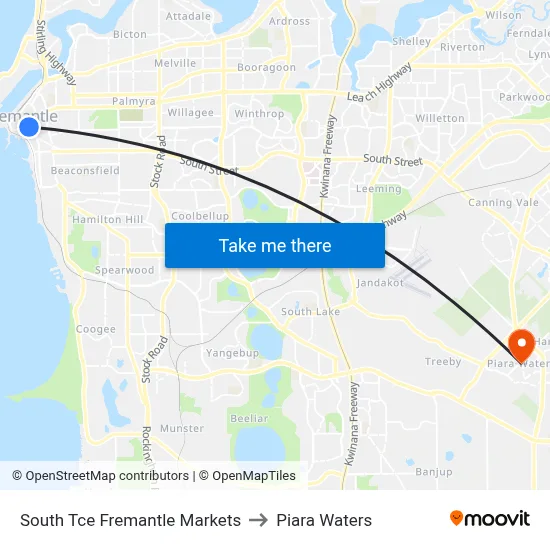 South Tce Fremantle Markets to Piara Waters map