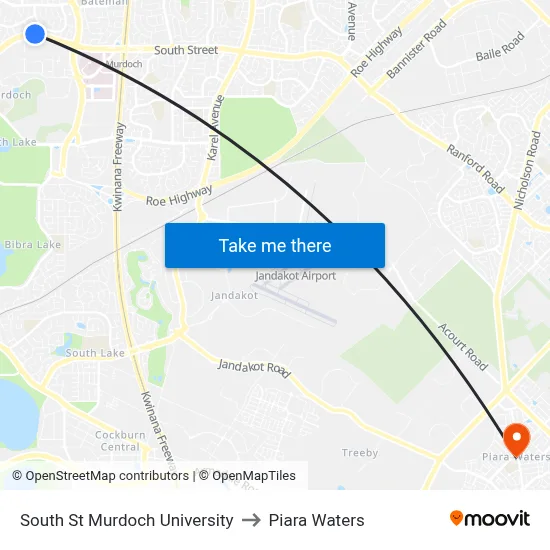 South St Murdoch University to Piara Waters map