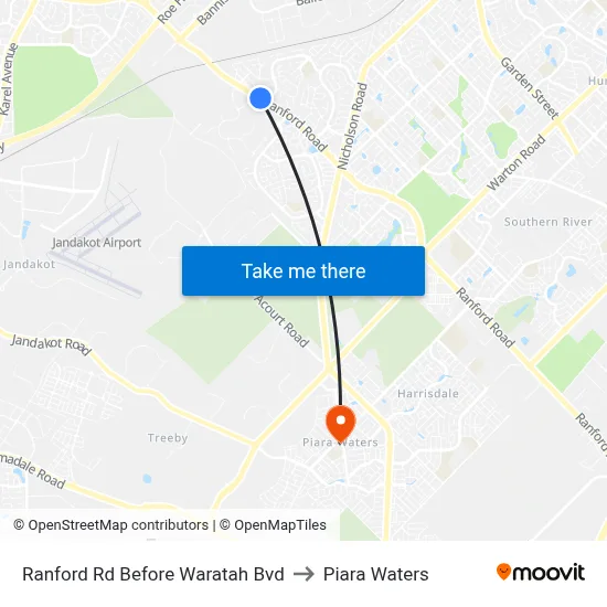 Ranford Rd Before Waratah Bvd to Piara Waters map