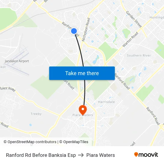 Ranford Rd Before Banksia Esp to Piara Waters map