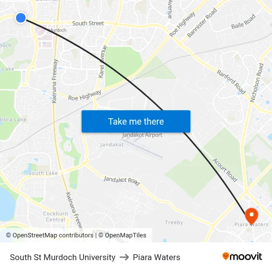 South St Murdoch University to Piara Waters map