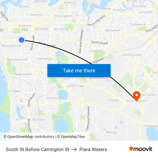 South St Before Carrington St to Piara Waters map