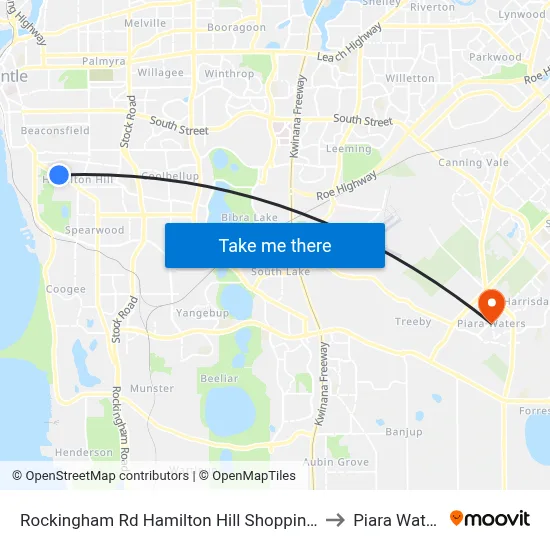 Rockingham Rd Hamilton Hill Shopping Ctr to Piara Waters map