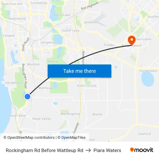 Rockingham Rd Before Wattleup Rd to Piara Waters map