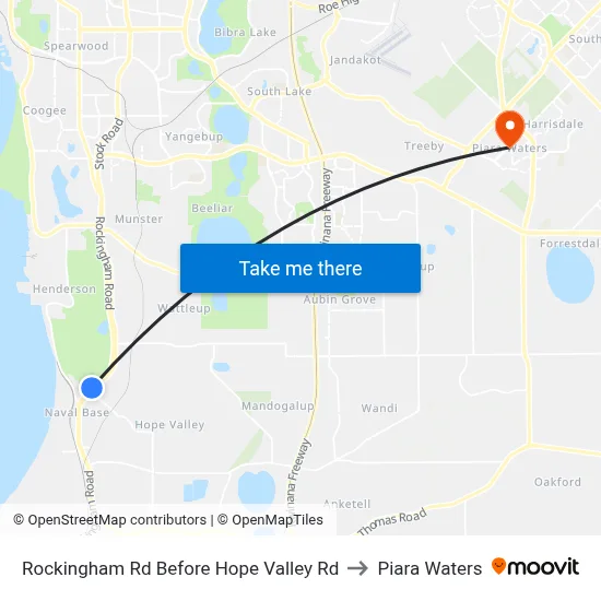 Rockingham Rd Before Hope Valley Rd to Piara Waters map