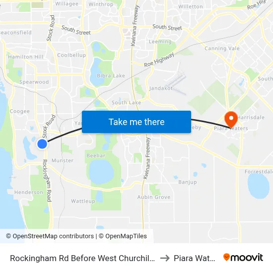 Rockingham Rd Before West Churchill Av to Piara Waters map