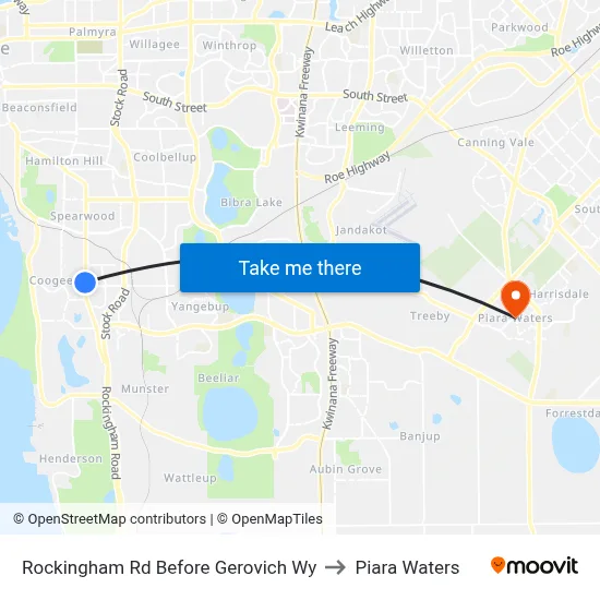 Rockingham Rd Before Gerovich Wy to Piara Waters map