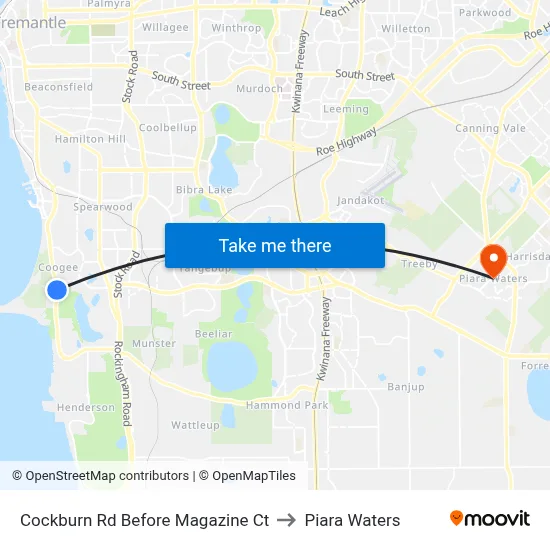 Cockburn Rd Before Magazine Ct to Piara Waters map