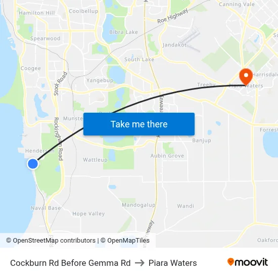 Cockburn Rd Before Gemma Rd to Piara Waters map