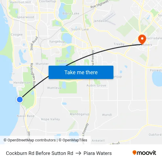 Cockburn Rd Before Sutton Rd to Piara Waters map