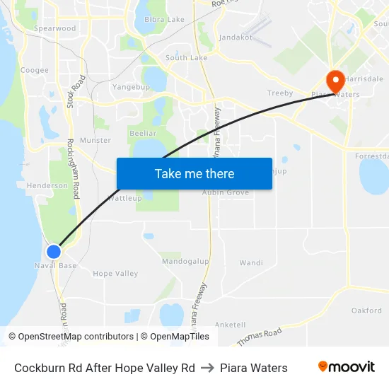 Cockburn Rd After Hope Valley Rd to Piara Waters map