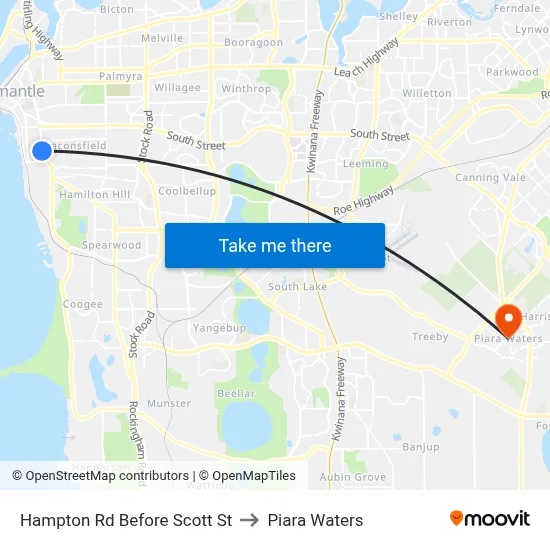 Hampton Rd Before Scott St to Piara Waters map