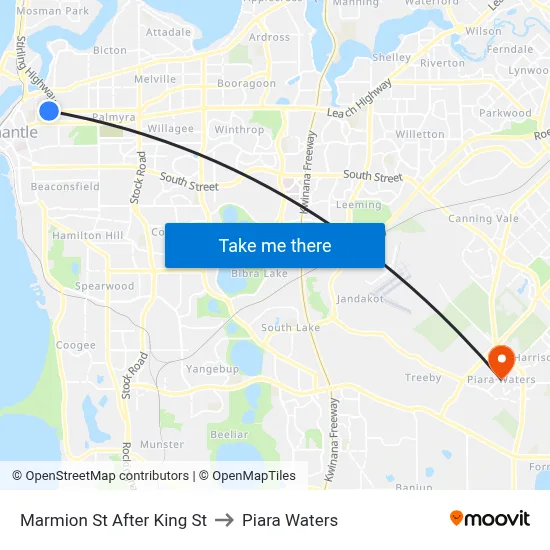 Marmion St After King St to Piara Waters map