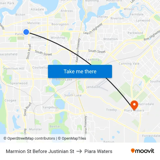 Marmion St Before Justinian St to Piara Waters map