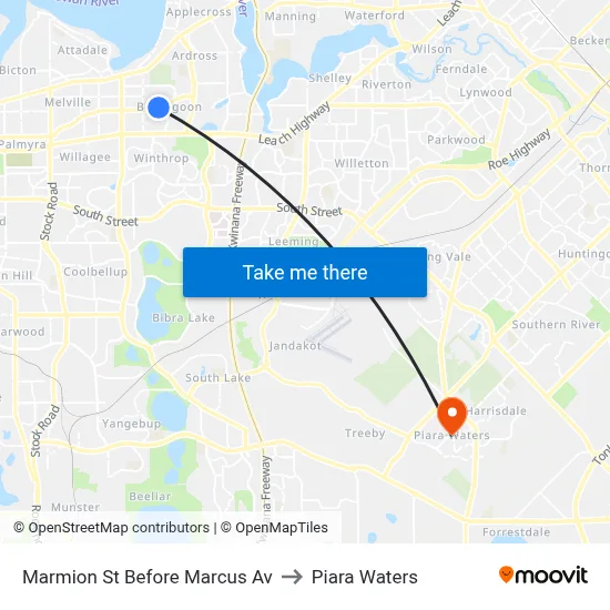 Marmion St Before Marcus Av to Piara Waters map