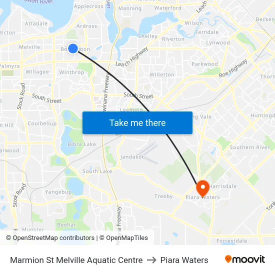 Marmion St Melville Aquatic Centre to Piara Waters map