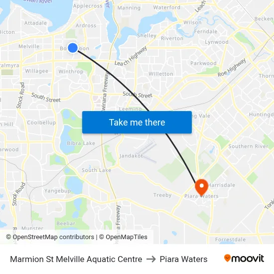 Marmion St Melville Aquatic Centre to Piara Waters map